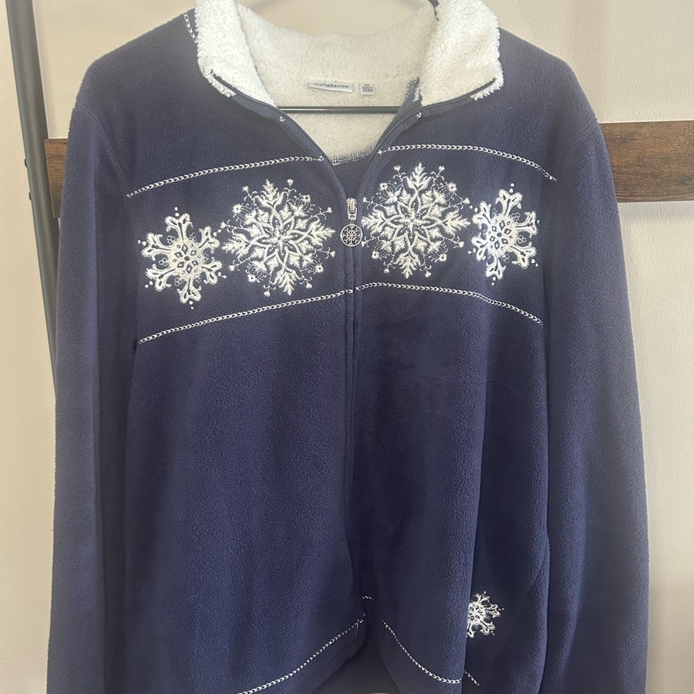 Croft & Barrow XL Navy Blue Snowflake Embroidered Fleece Zip Up Jacket Sherpa